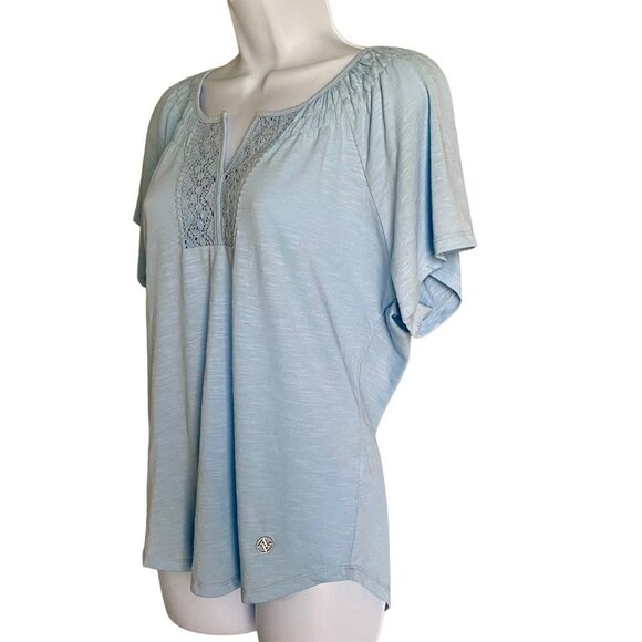 Adrienne Vittadini NEW Blue Short Sleeve Shirt Detailed Neckline Women's Medium - Picture 5 of 9